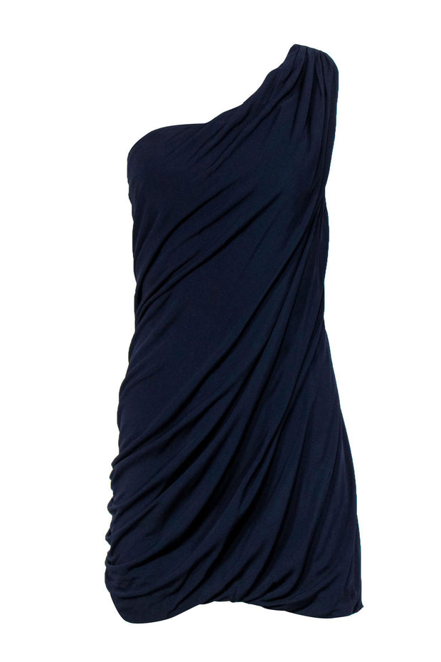 Current Boutique-Yigal Azrouel - Navy Draped One Shoulder Shift Dress Sz S