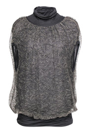 Current Boutique-Yigal Azrouel - Olive Green & Gray Draped Lace Blouse Sz 6