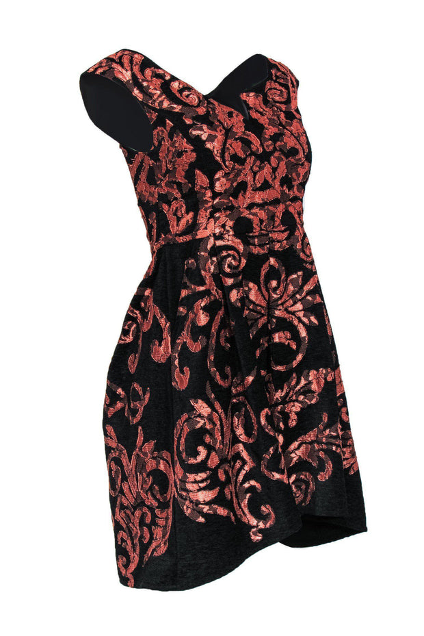 Current Boutique-Yoana Baraschi - Black & Orange Paisley A-Line Dress Sz 0