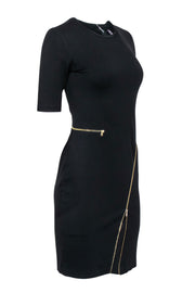 Current Boutique-Yoana Baraschi - Black Short Sleeve Sheath Dress w/ Zipper Accents Sz 2