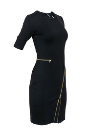 Current Boutique-Yoana Baraschi - Black Short Sleeve Sheath Dress w/ Zipper Accents Sz 2