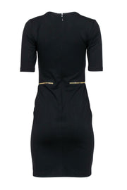 Current Boutique-Yoana Baraschi - Black Short Sleeve Sheath Dress w/ Zipper Accents Sz 2