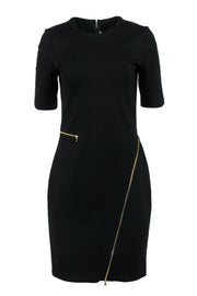 Current Boutique-Yoana Baraschi - Black Short Sleeve Sheath Dress w/ Zipper Accents Sz 8