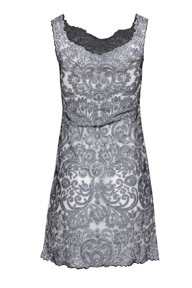 Current Boutique-Yoana Baraschi - Black & White Scrolled Sequined Cocktail Dress Sz XS