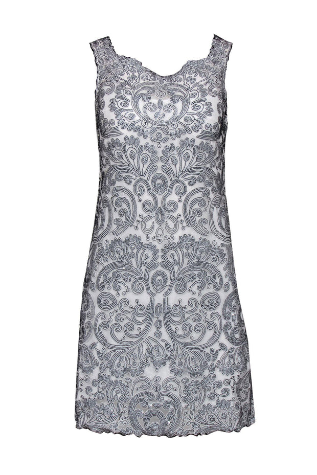 Current Boutique-Yoana Baraschi - Black & White Scrolled Sequined Cocktail Dress Sz XS