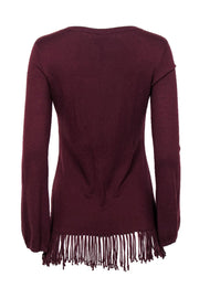 Current Boutique-Yoana Baraschi - Oxblood V-Neck Sweater w/ Fringe Sz S