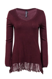 Current Boutique-Yoana Baraschi - Oxblood V-Neck Sweater w/ Fringe Sz S