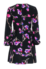 Current Boutique-Yumi Kim - Black Floral Print Long Sleeve Silk Swing Dress Sz S