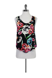 Current Boutique-Yumi Kim - Black Floral Print Open Back Tank Sz M