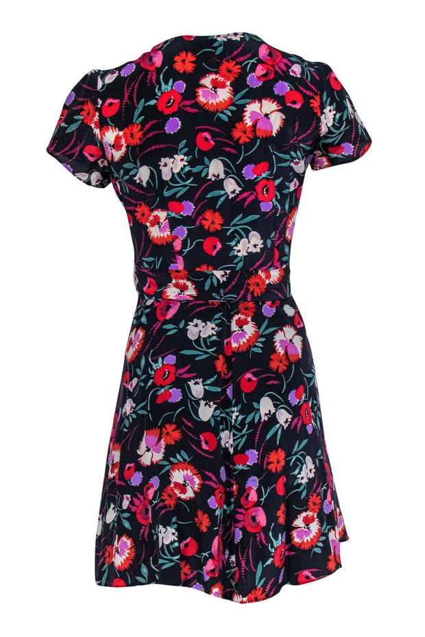 Current Boutique-Yumi Kim - Black Floral Printed Short Sleeved Wrap Dress Sz XS