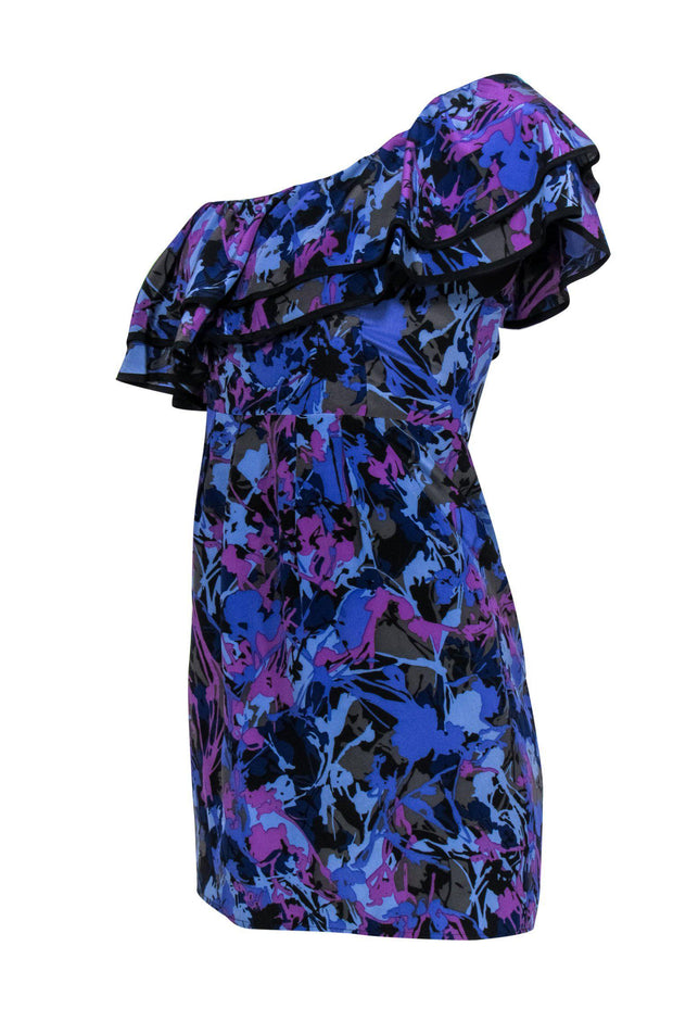 Current Boutique-Yumi Kim - Black & Purple One Shoulder Dress w/ Flounce Hem Sz XS