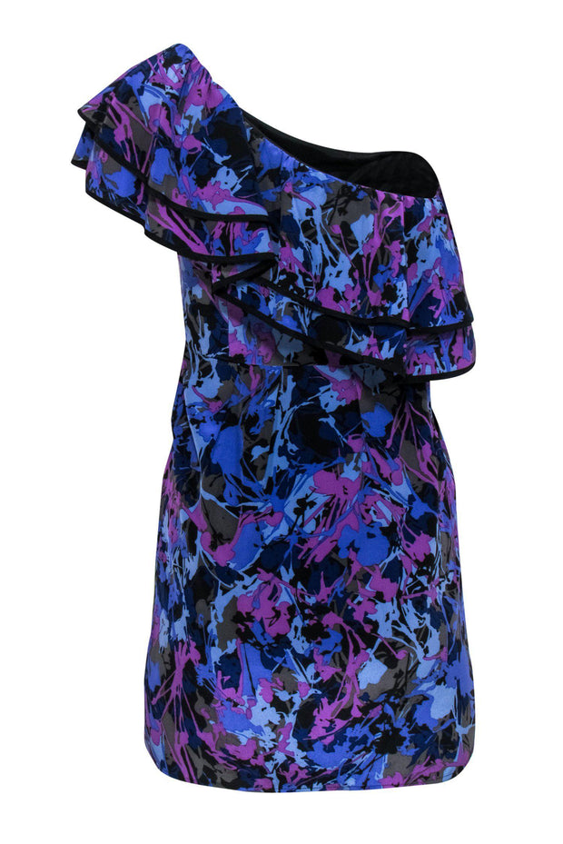 Current Boutique-Yumi Kim - Black & Purple One Shoulder Dress w/ Flounce Hem Sz XS