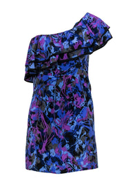 Current Boutique-Yumi Kim - Black & Purple One Shoulder Dress w/ Flounce Hem Sz XS