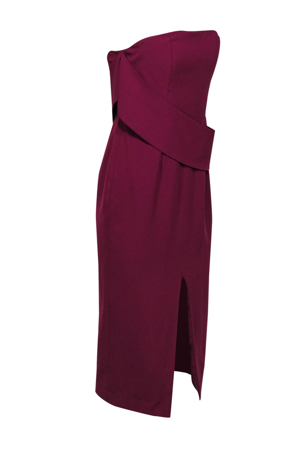 Current Boutique-Yumi Kim - Deep Purple Draped Strapless Sheath Dress w/ Front Slit Sz M