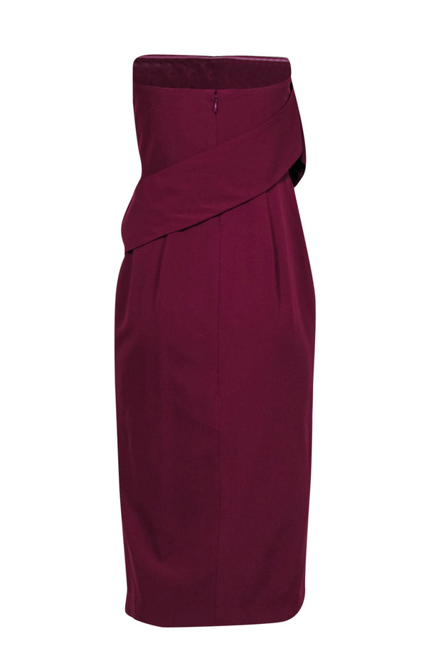 Current Boutique-Yumi Kim - Deep Purple Draped Strapless Sheath Dress w/ Front Slit Sz M