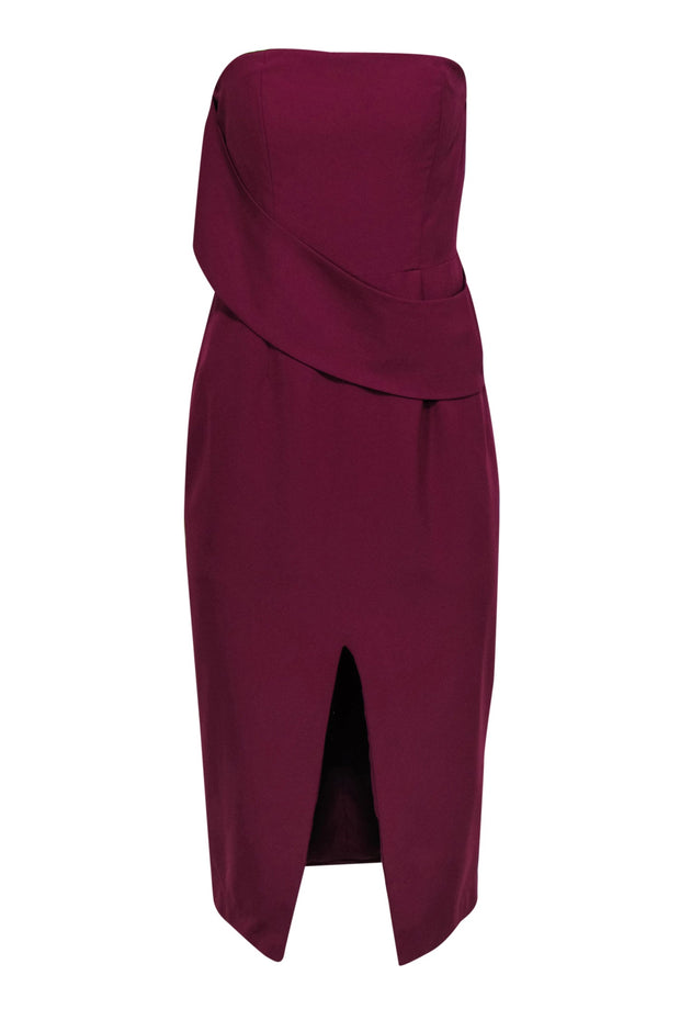 Current Boutique-Yumi Kim - Deep Purple Draped Strapless Sheath Dress w/ Front Slit Sz M