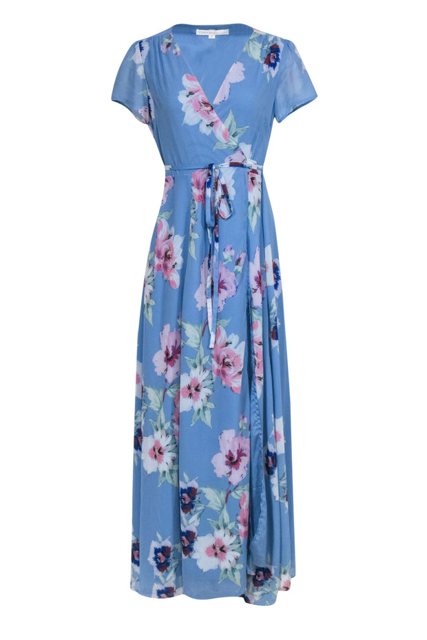 Current Boutique-Yumi Kim - Light Blue Floral Short Sleeve Wrap Maxi Dress Sz S