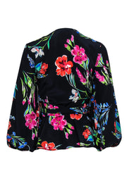 Current Boutique-Yumi Kim - Navy Floral Wrap Silk Blouse Sz XS