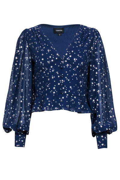 Current Boutique-Yumi Kim - Navy & Silver Star Print Long Sleeve "Jodi" Blouse Sz S