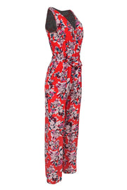 Current Boutique-Yumi Kim - Red Floral Print Silk Jumpsuit Sz S