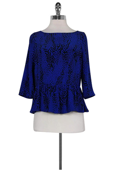 Current Boutique-Yumi Kim - Royal Blue & Black Animal Print Top Sz XS