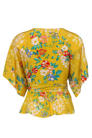 Current Boutique-Yumi Kim - Yellow Floral Print Short Sleeve Wrap Blouse Sz S