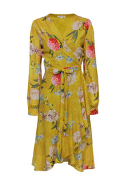 Current Boutique-Yumi Kim - Yellow Floral Ruffle Wrap Dress Sz L