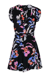 Current Boutique-Yumi kim - Black Blue & Pink Floral Print Wrap Dress Sz M