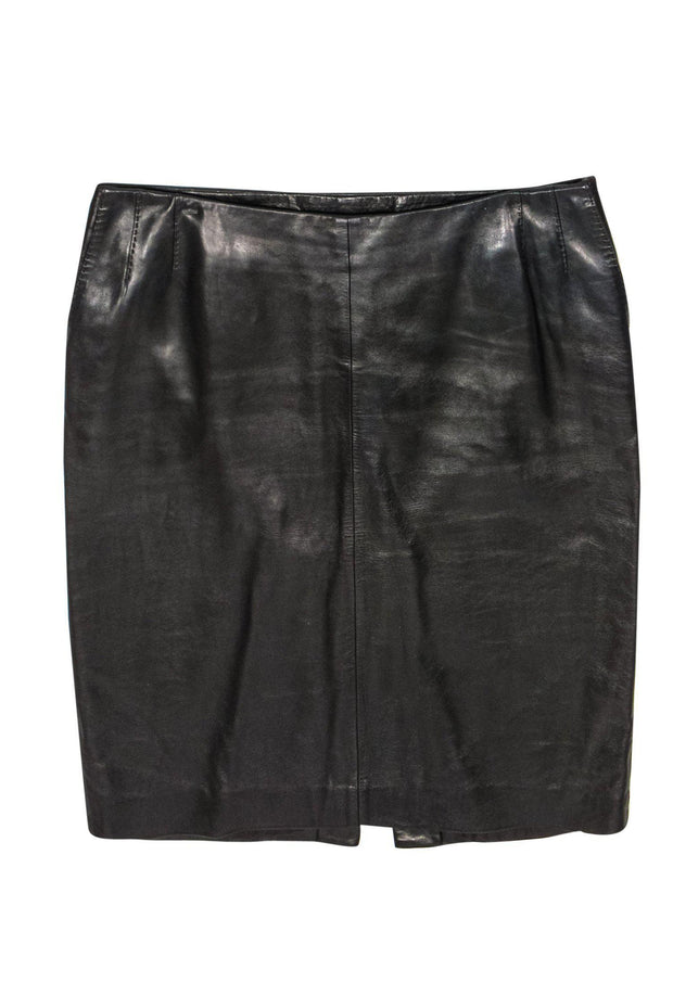 Current Boutique-Yves Saint Laurent - Black Smooth Leather Pencil Skirt Sz 12