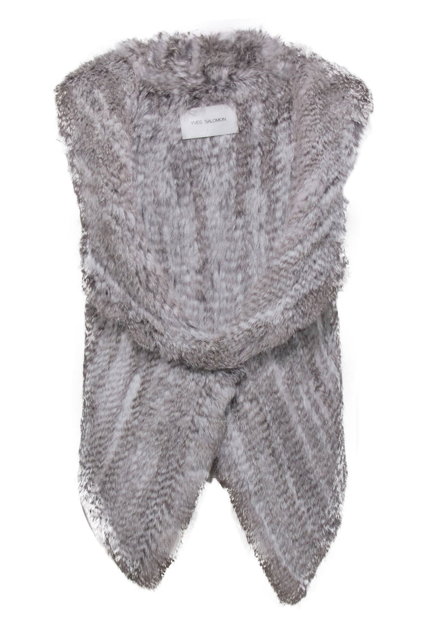 Current Boutique-Yves Salomon - Grey Mix Rabbit Fur Vest Sz 0