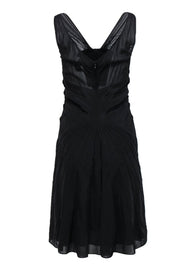 Current Boutique-Zac Posen - Black Silk Plunge A-Line Pleated Cocktail Dress Sz 10