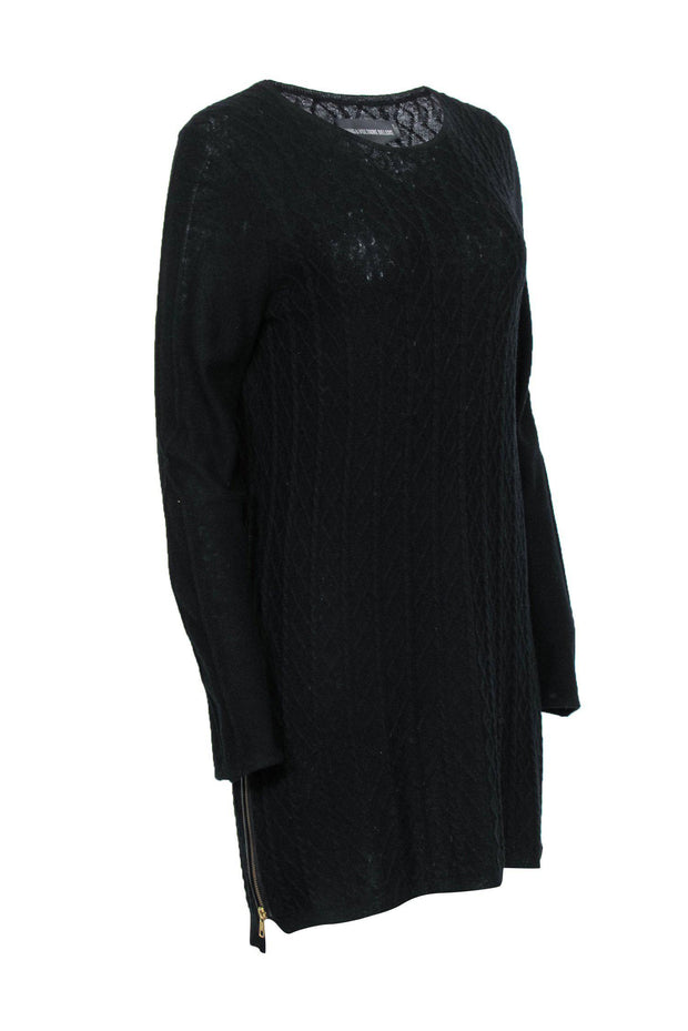 Current Boutique-Zadig & Voltaire - Black Cable Knit Wool Sweater Dress Sz M