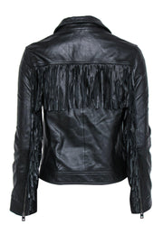 Current Boutique-Zadig & Voltaire - Black Fringe Zip-Up Leather Jacket Sz S