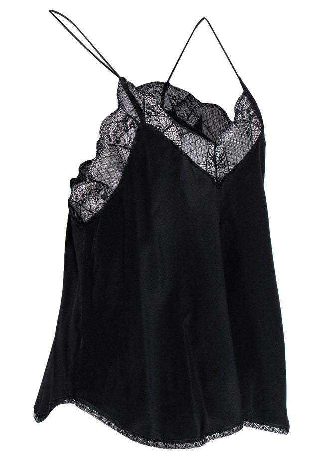 Current Boutique-Zadig & Voltaire - Black Racerback Silk Camisole w/ Lace Trim Sz S