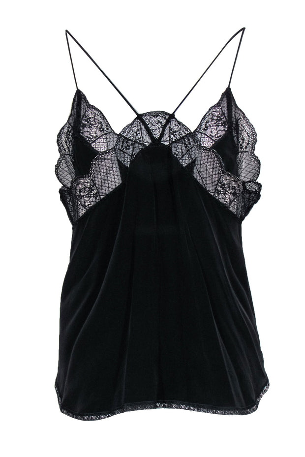 Current Boutique-Zadig & Voltaire - Black Racerback Silk Camisole w/ Lace Trim Sz S