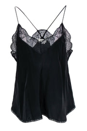 Current Boutique-Zadig & Voltaire - Black Racerback Silk Camisole w/ Lace Trim Sz S