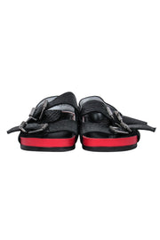 Current Boutique-Zadig & Voltaire - Black & Red Reptile Embossed Leather Slide Sandals Sz 6