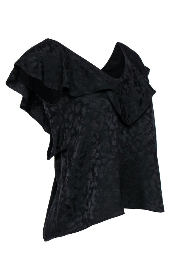 Current Boutique-Zadig & Voltaire - Black Silk Ruffled Leopard Spotted V-Neck Tank Sz XS