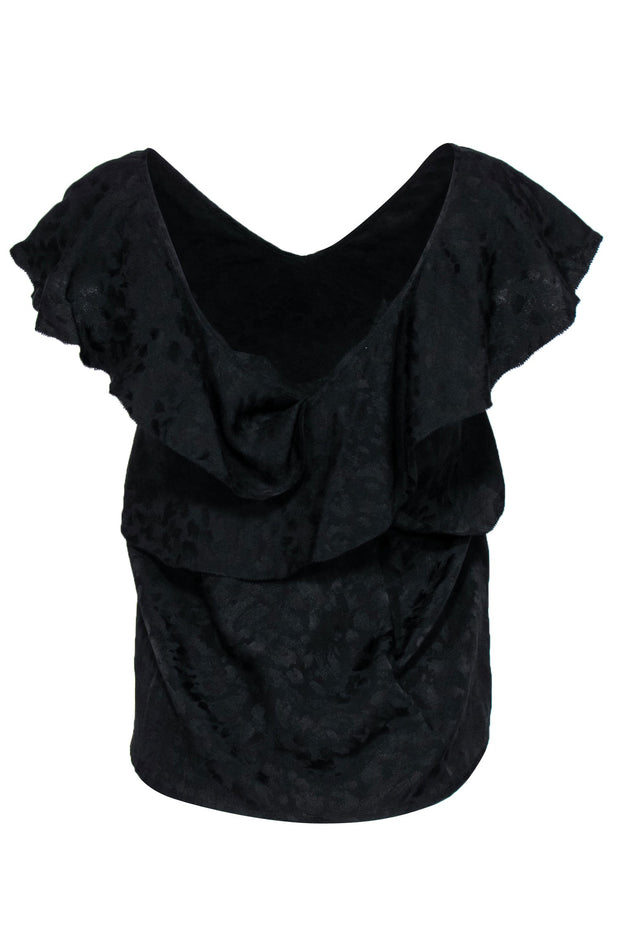 Current Boutique-Zadig & Voltaire - Black Silk Ruffled Leopard Spotted V-Neck Tank Sz XS