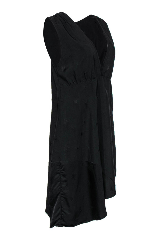 Current Boutique-Zadig & Voltaire - Black Star Embossed Sleeveless Sheath Dress w/ Asymmetrical Hem Sz L