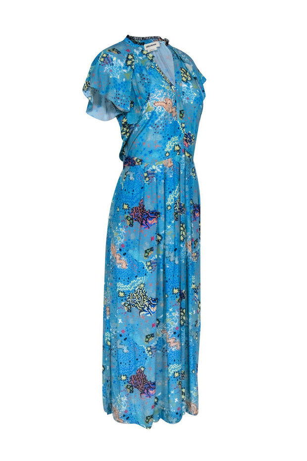 Current Boutique-Zadig & Voltaire - Blue Abstract Printed Ruffle Maxi Dress Sz S