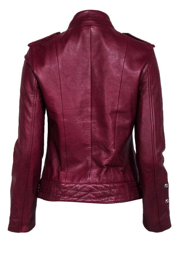 Current Boutique-Zadig & Voltaire - Maroon Cow Leather Collarless Moto Jacket Sz M