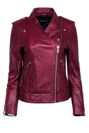 Current Boutique-Zadig & Voltaire - Maroon Cow Leather Collarless Moto Jacket Sz M