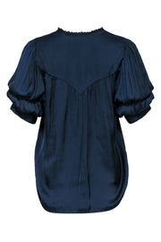 Current Boutique-Zadig & Voltaire - Navy Satin Tiered Puff Sleeve Blouse Sz XS