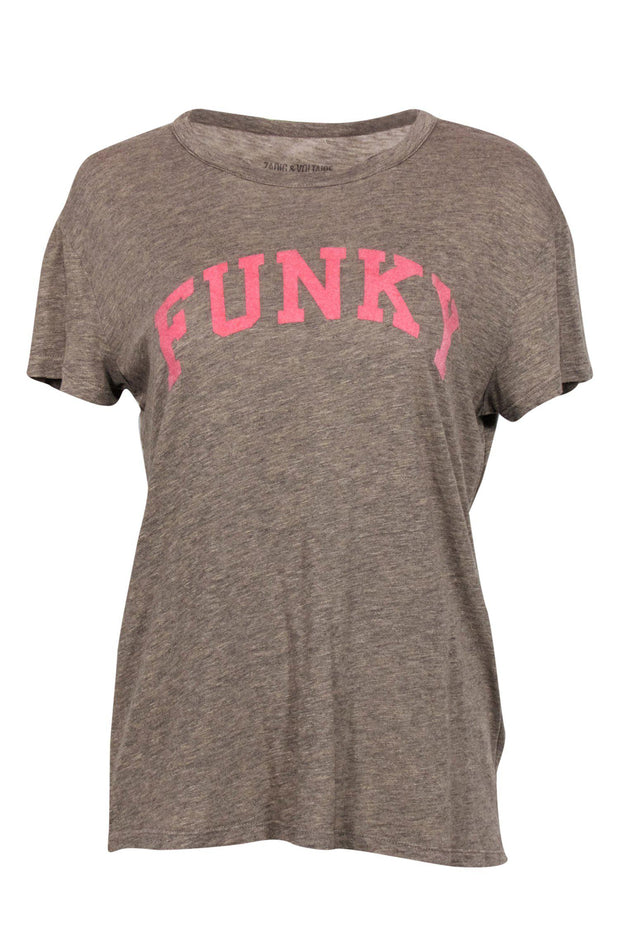 Current Boutique-Zadig & Voltaire - Taupe & Pink "Funky" Print Graphic Tee Sz M