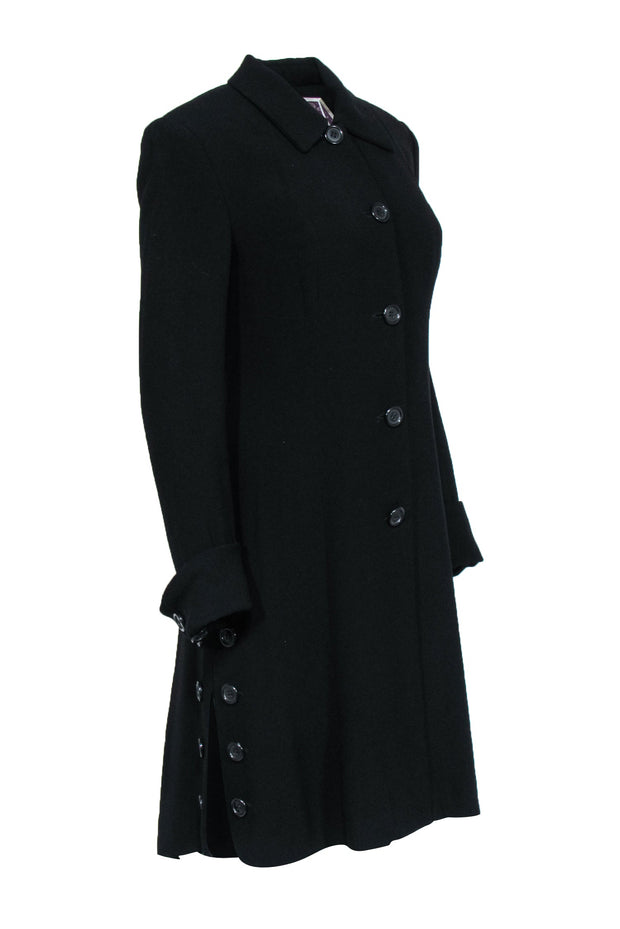 Current Boutique-Zelda - Black Longline Button Front Coat w/ Fold-Over Cuff Sz 4