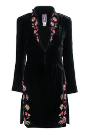 Current Boutique-Zelda - Black Velvet Longline Coat w/ Floral Beaded Embroidery Sz 2