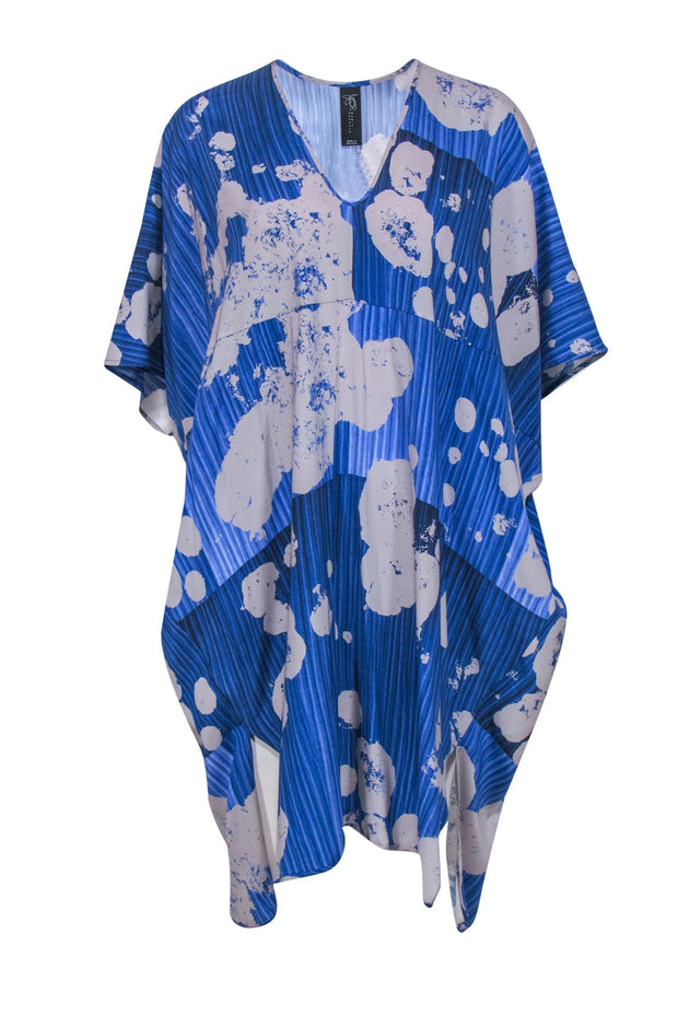 Current Boutique-Zero + Maria Cornejo - Blue Splatter Print Silk Kaftan Coverup OS