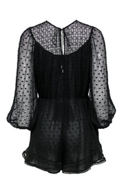 Current Boutique-Zimmermann - Black Polka Dot Embossed Long Sleeve Romper w/ Lace Trim Sz 6